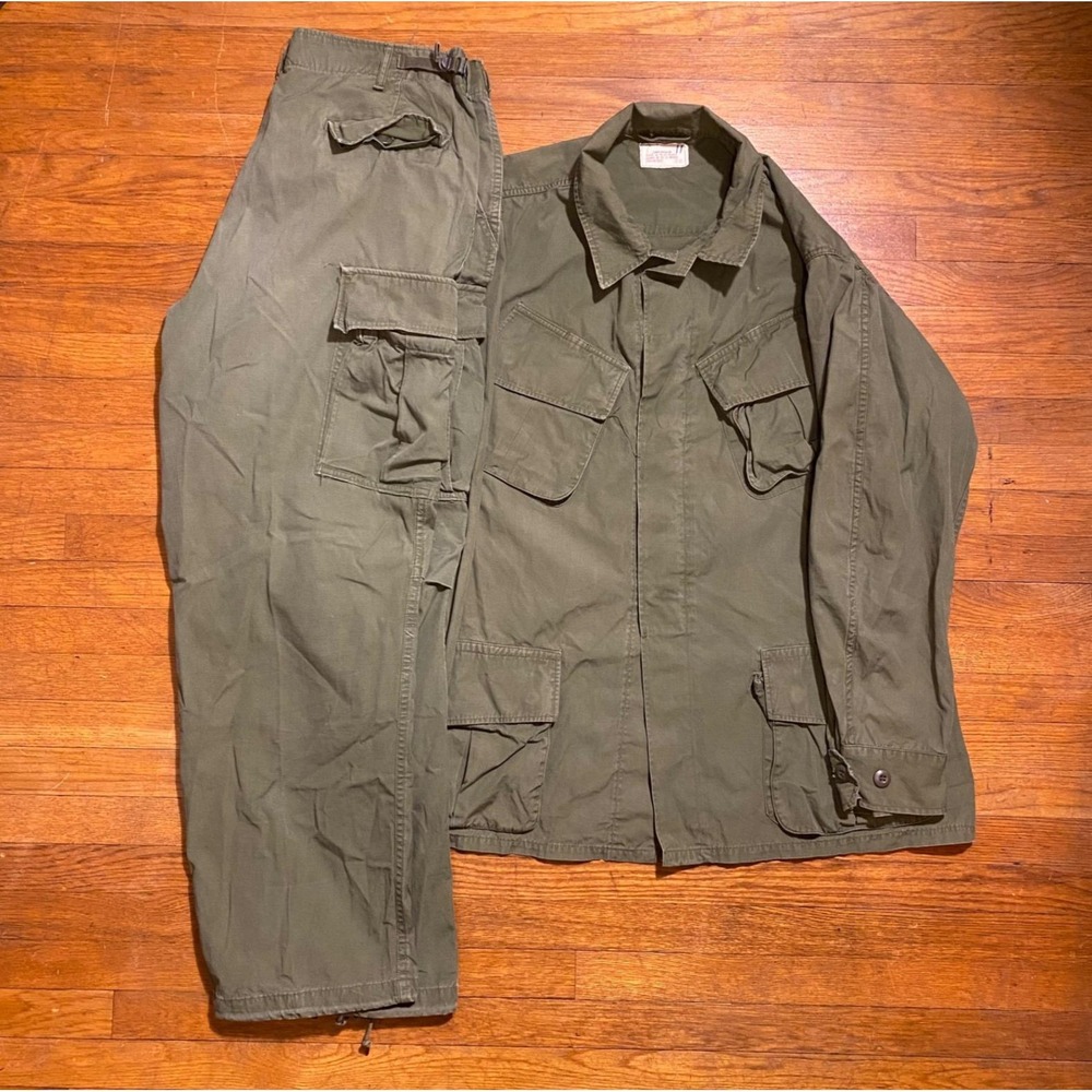 1967 Vietnam OG-107 Poplin Tropical Combat Slant Jacket & Pants Set Reg Large